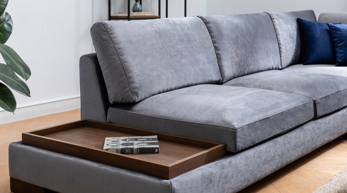 Atelier Del Sofa Tulip Sofá Esquinero Derecho con Puf - Gris Oscuro Atelier Del Sofa Tulip Sofá Esquinero Derecho con Puf - Gris Oscuro